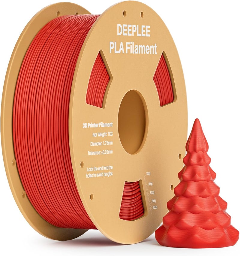 Deeplee PLA 1.75mm 3D Printer Filament, Dimensional Accuracy +/- 0.02mm, Neatly Wound, No Clogging, Vacuum Package, Fits for Most FDM 3D Printers, Cardboard Spool 1kg Red - Image 1